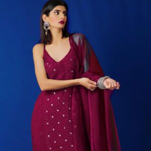 Sleevelsss Chikankari pure viscose fabric Resham thread kurta with mukeish work